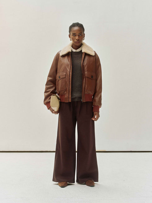 Shearling-Collar Leather Jacket